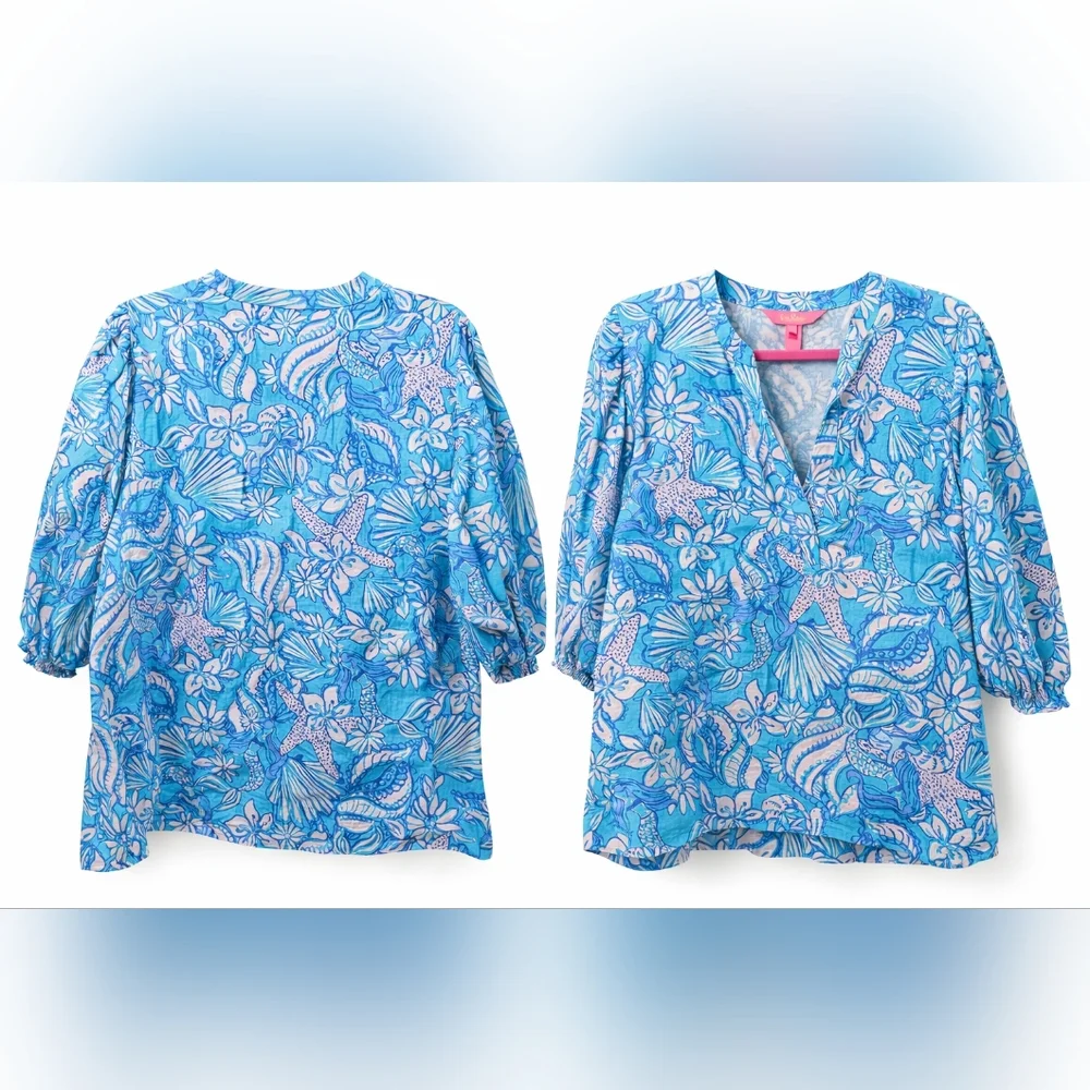 Lilly Pulitzer Mialeigh linen top Sea life print. Size 16 - Picture 3 of 7